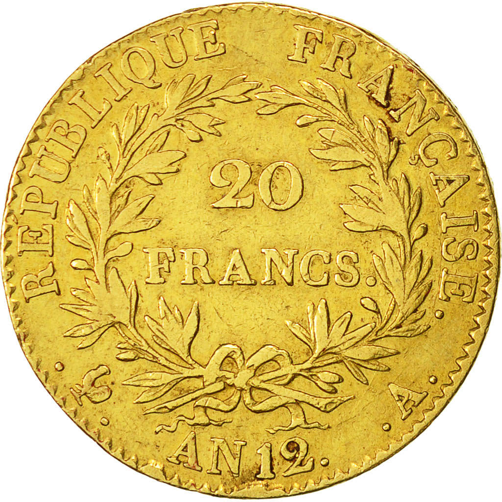 Moneda, Francia, Napoléon I, 20 Francs, An 12 (1804), Paris, BC+, Oro, KM:651