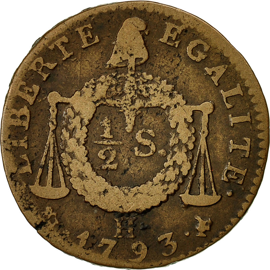 Monnaie, France, ½ sol aux balances, 1/2 Sol, 1793, La Rochelle, TB+, Bronze