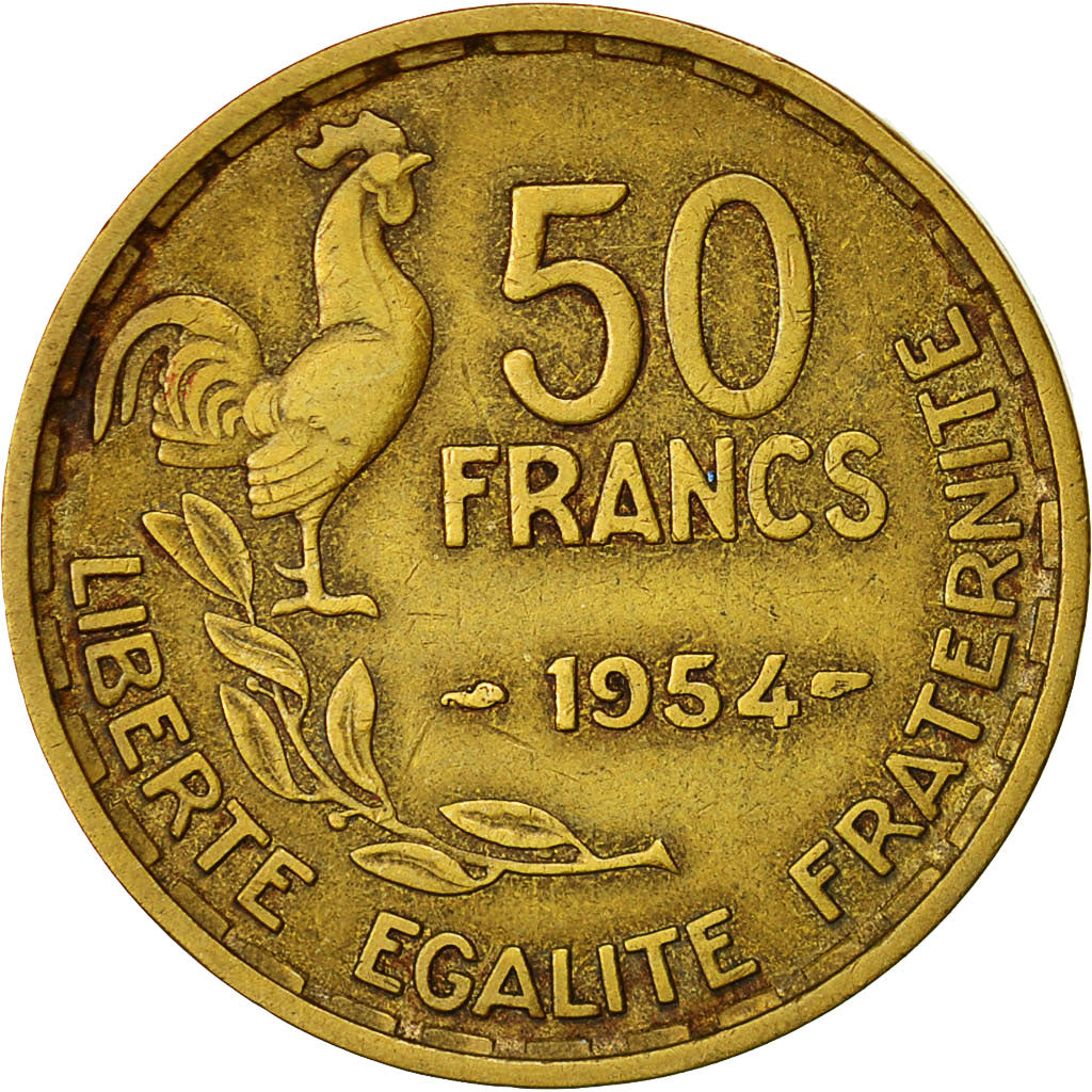 Moneta, Francia, Guiraud, 50 Francs, 1954, Paris, BB, Alluminio-bronzo