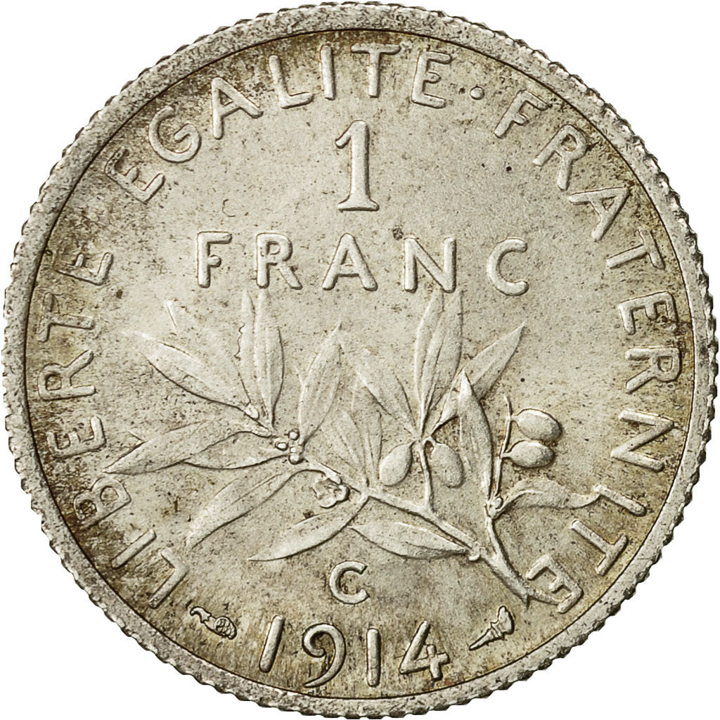 Coin, France, Semeuse, Franc, 1914, Castelsarrasin, MS(63), Silver, KM:844.2
