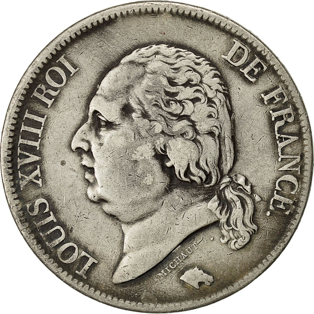 Coin, France, Louis XVIII, 5 Francs, 1823, Lyons, AU(50-53), Silver, KM:711.4