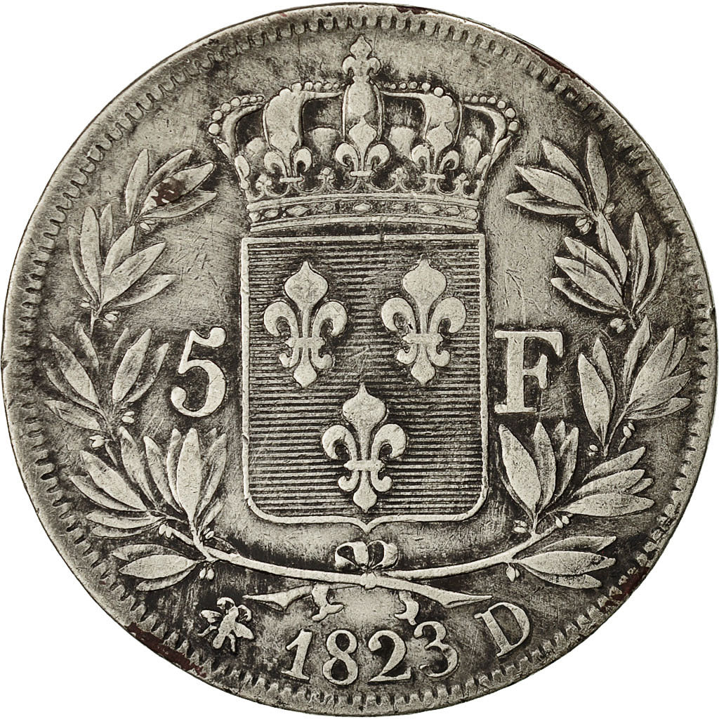 Coin, France, Louis XVIII, 5 Francs, 1823, Lyons, AU(50-53), Silver, KM:711.4