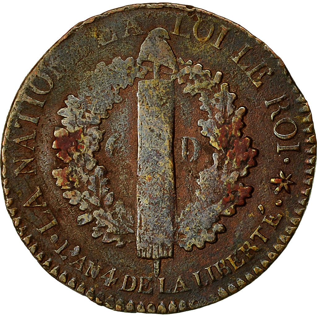 Moneta, Francia, 6 deniers français, 6 Deniers, 1792, Strasbourg, B+, Bronzo