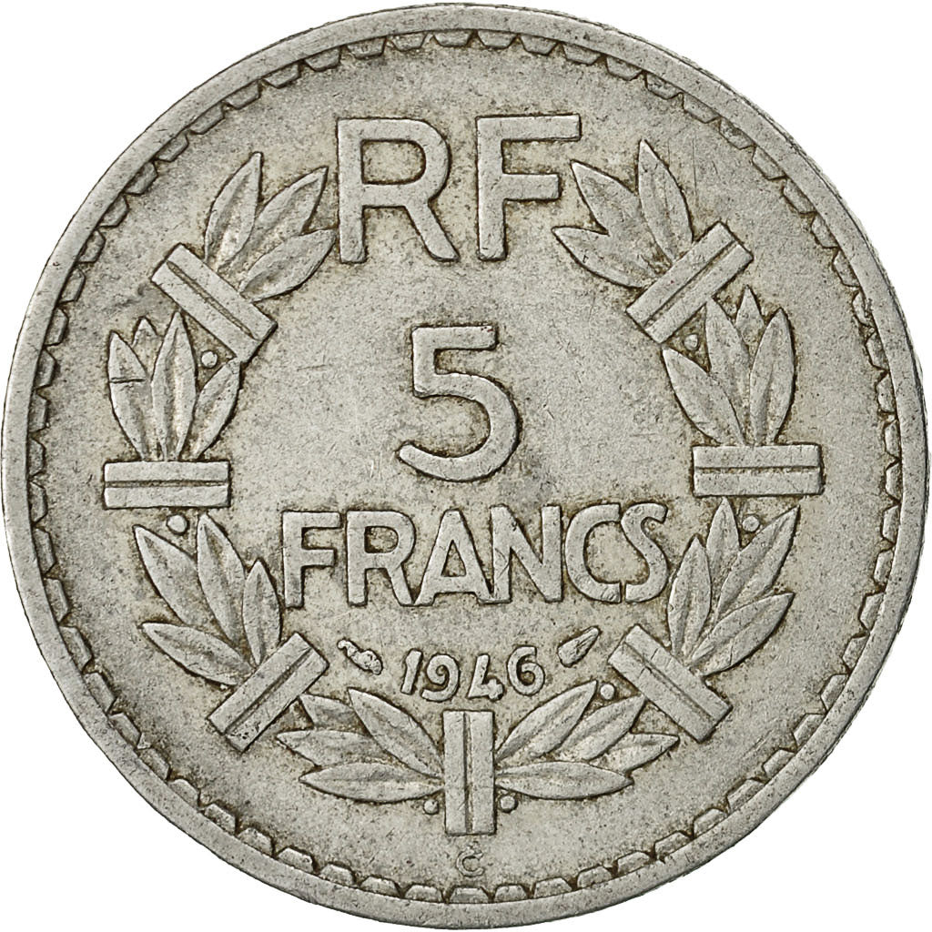 Moneda, Francia, Lavrillier, 5 Francs, 1946, Castelsarrasin, MBC, Aluminio