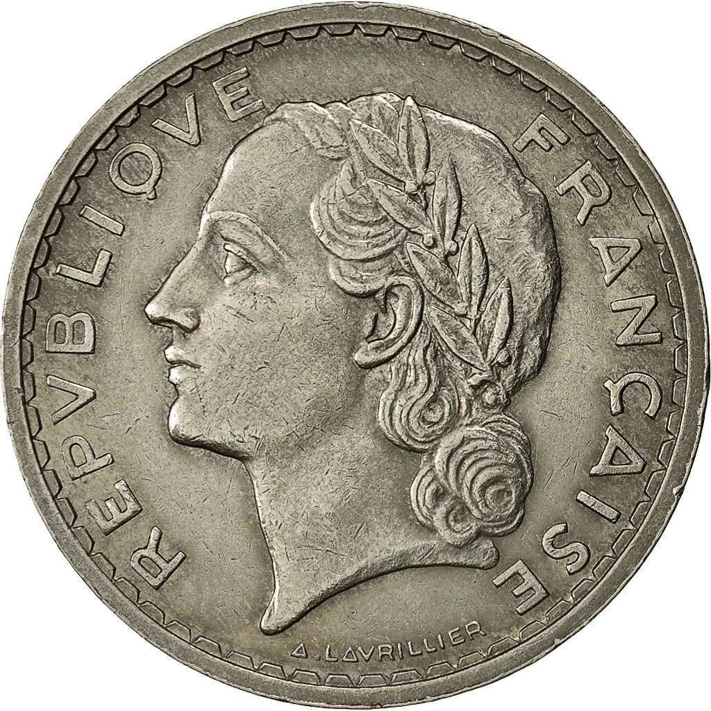 Coin, France, Lavrillier, 5 Francs, 1937, Paris, AU(50-53), Nickel, KM:888