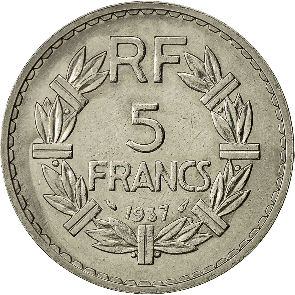 Coin, France, Lavrillier, 5 Francs, 1937, Paris, AU(50-53), Nickel, KM:888