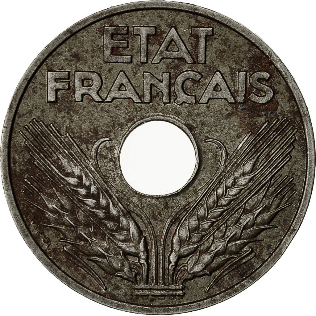 Moneda, Francia, État français, 20 Centimes, 1944, Paris, MBC+, Hierro