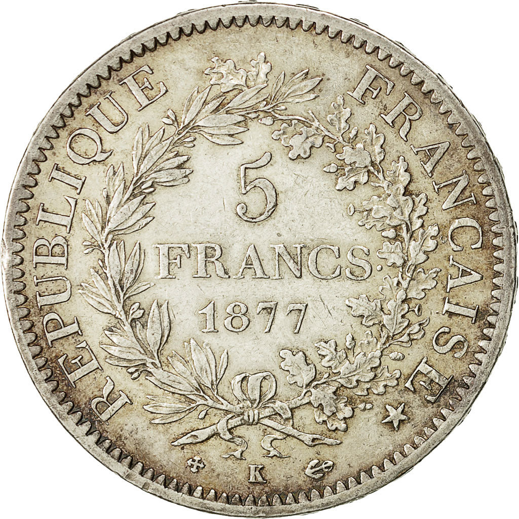 Coin, France, Hercule, 5 Francs, 1877, Bordeaux, EF(40-45), Silver, KM:820.2