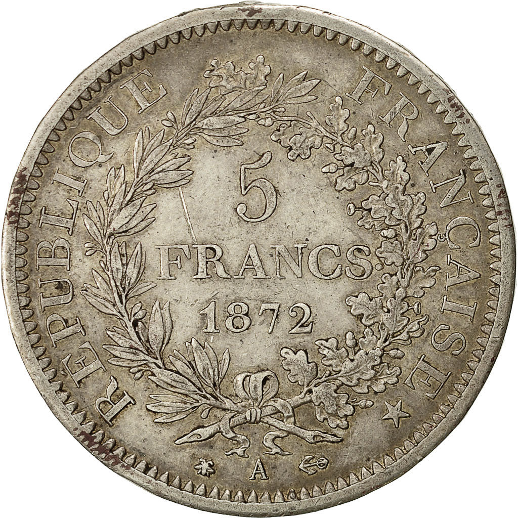 Munten, Frankrijk, Hercule, 5 Francs, 1872, Paris, ZF, Zilver, KM:820.1