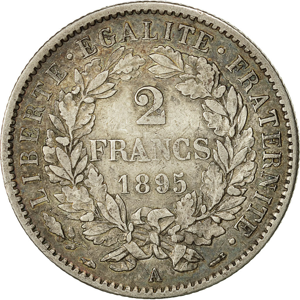Moneta, Francia, Cérès, 2 Francs, 1895, Paris, BB, Argento, KM:817.1