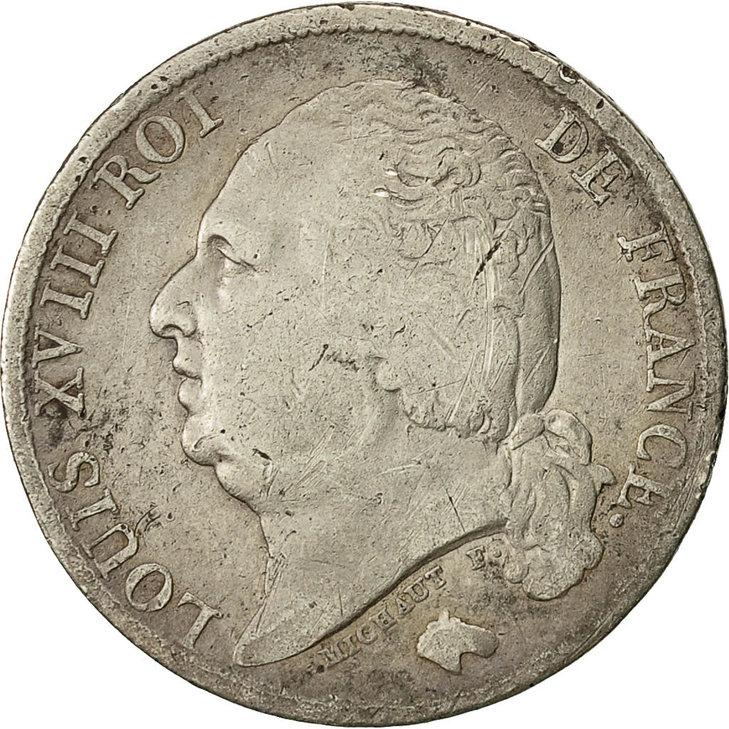 Moneta, Francia, Louis XVIII, Louis XVIII, Franc, 1824, Bordeaux, B+, Argento
