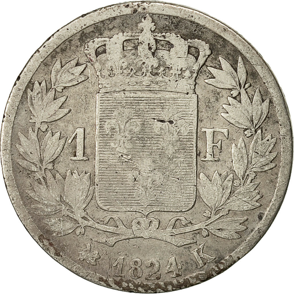 Moneta, Francia, Louis XVIII, Louis XVIII, Franc, 1824, Bordeaux, B+, Argento