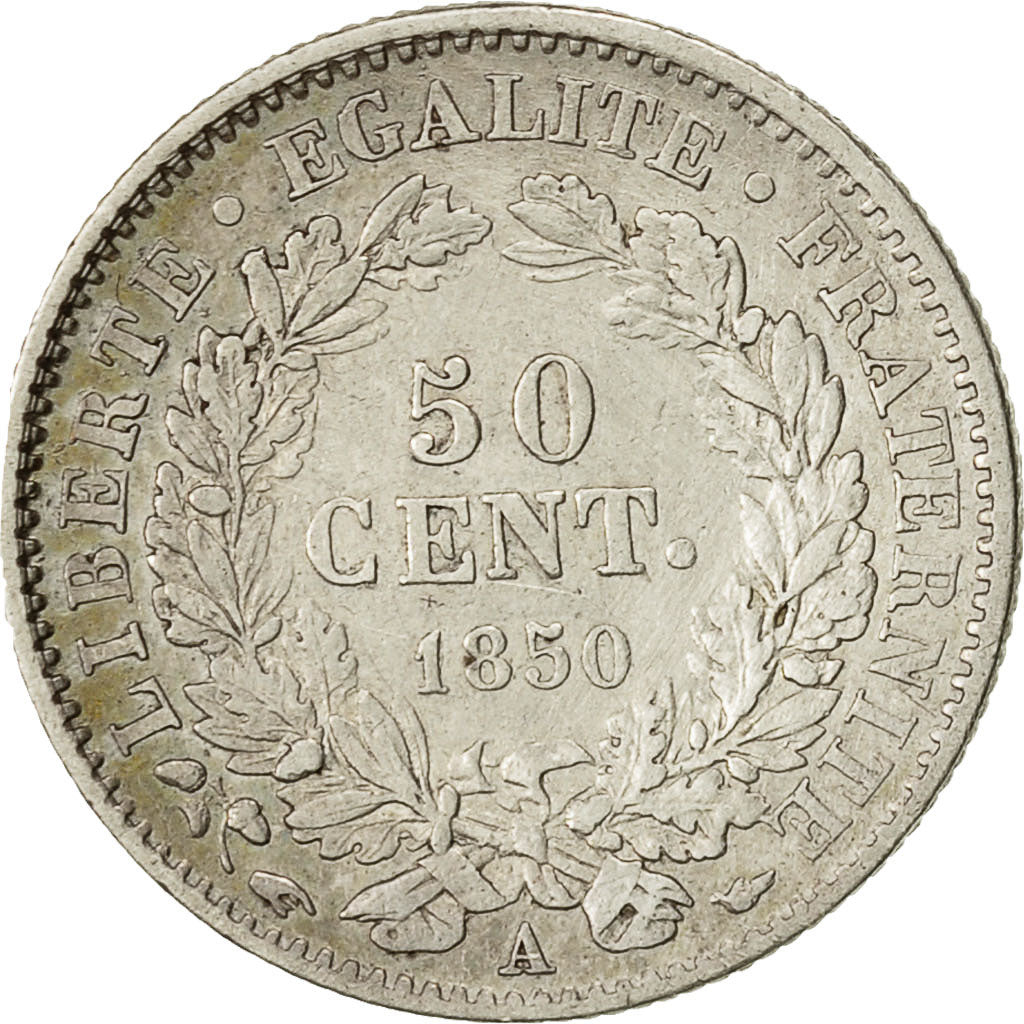 Coin, France, 50 Centimes, 1850, Paris, AU(50-53), Silver, KM:769.1, Gadoury:411