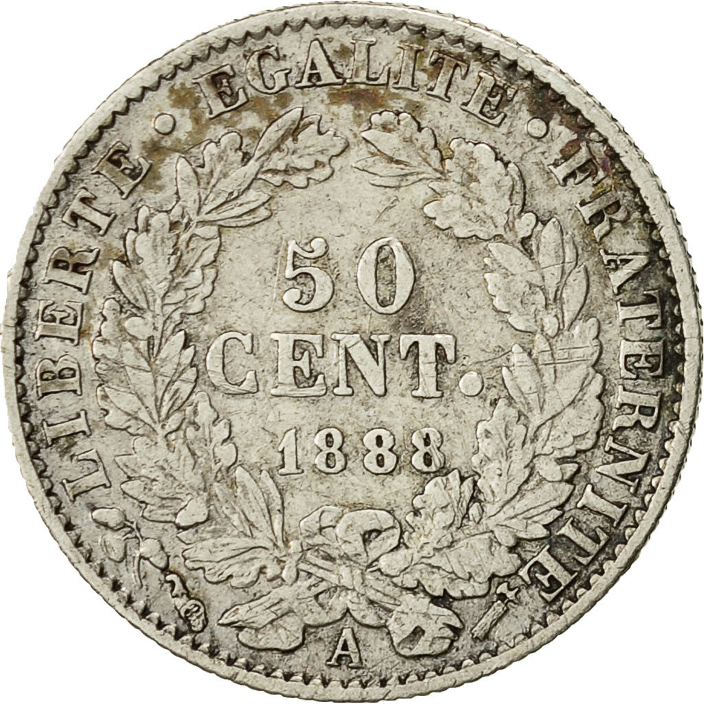Coin, France, Cérès, 50 Centimes, 1888, Paris, EF(40-45), Silver, KM:834.1