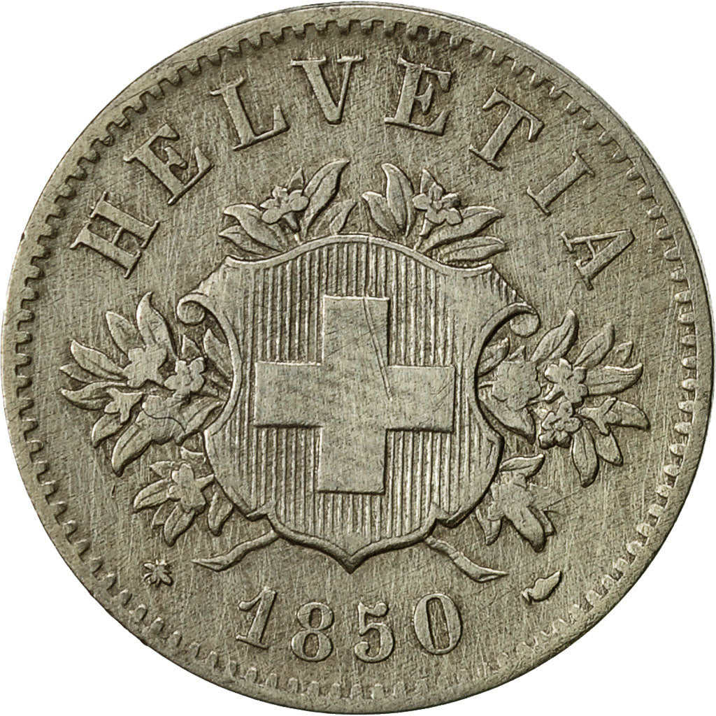 Coin, Switzerland, 20 Rappen, 1850, Strasbourg, AU(50-53), Billon, KM:7