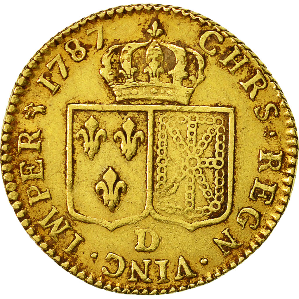 Munten, Frankrijk, Louis d'Or, 1787, Lyon, ZF, Goud, Gadoury:361