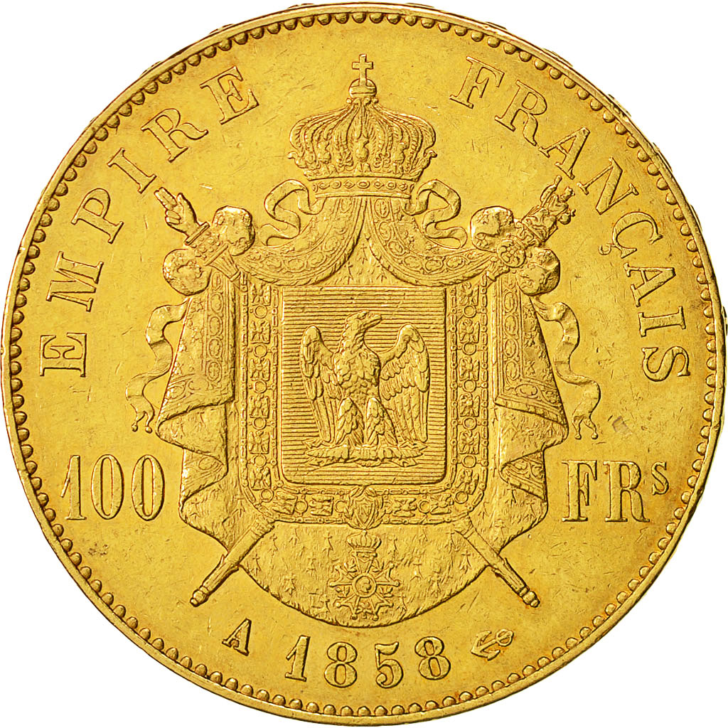 Coin, France, Napoleon III, Napoléon III, 100 Francs, 1858, Paris, AU(50-53)