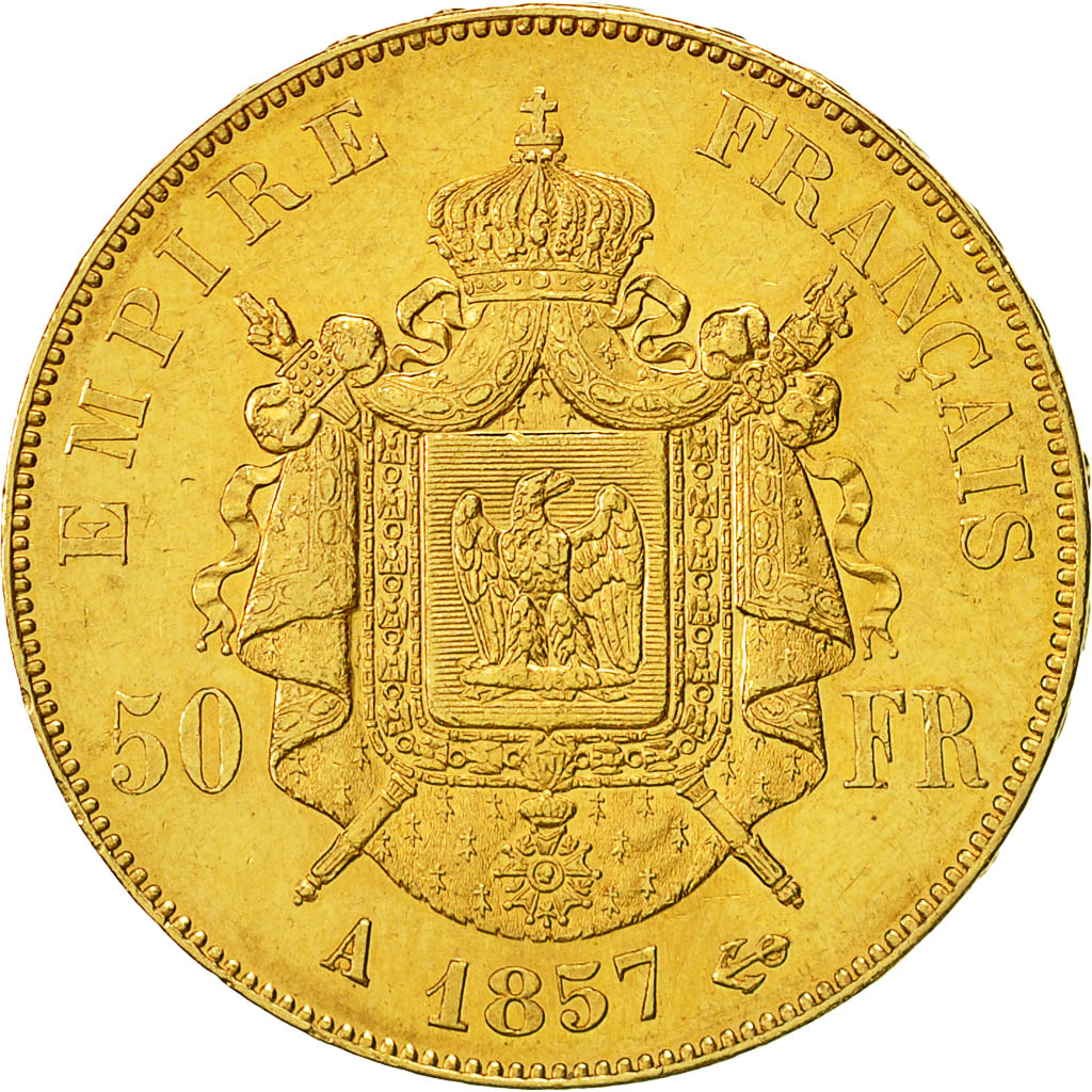 Moneta, Francia, Napoleon III, Napoléon III, 50 Francs, 1857, Paris, BB+, Oro