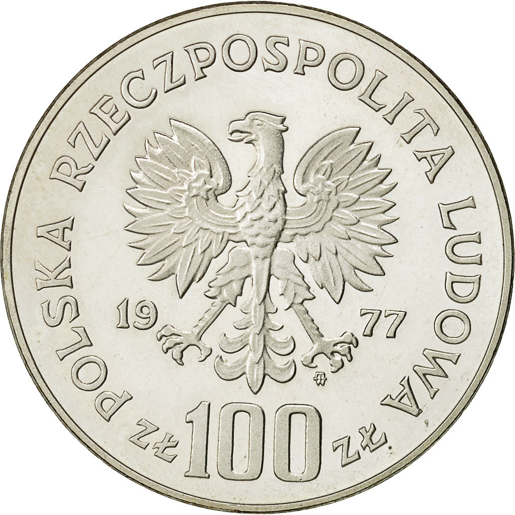 Moneda, Polonia, 100 Zlotych, 1977, Warsaw, SC, Plata, KM:87