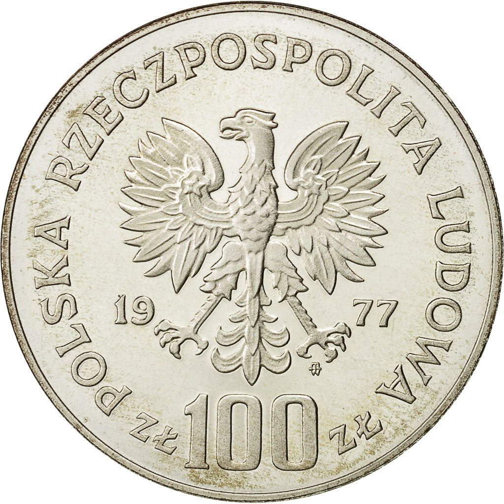 Moneda, Polonia, 100 Zlotych, 1977, Warsaw, SC, Plata, KM:88