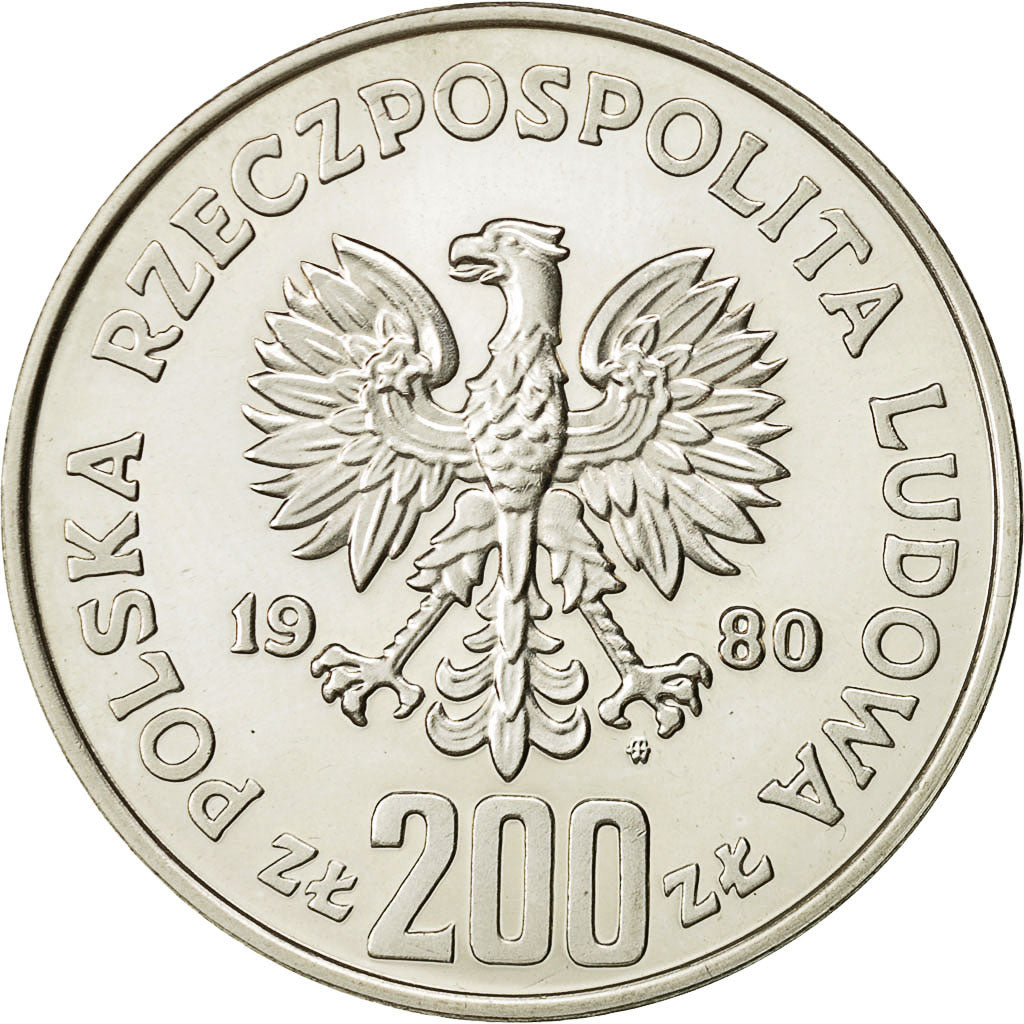 Moneda, Polonia, 200 Zlotych, 1980, Warsaw, FDC, Plata, KM:118