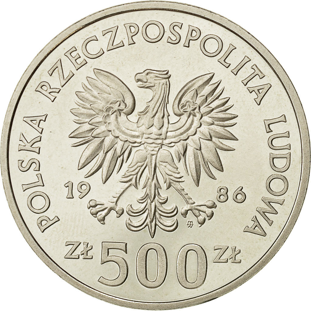 Moneda, Polonia, 500 Zlotych, 1986, Warsaw, FDC, Plata, KM:161