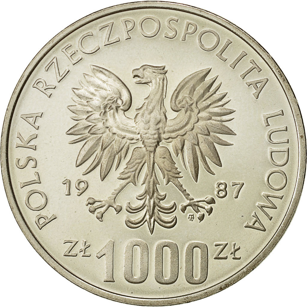 Coin, Poland, 1000 Zlotych, 1987, Warsaw, MS(65-70), Silver, KM:Pr561