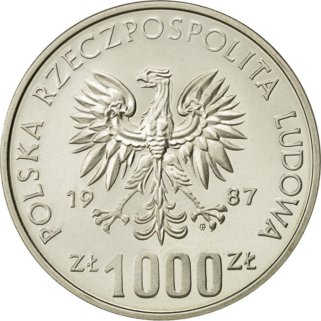 Moneda, Polonia, 1000 Zlotych, 1987, Warsaw, FDC, Plata, KM:Pr563