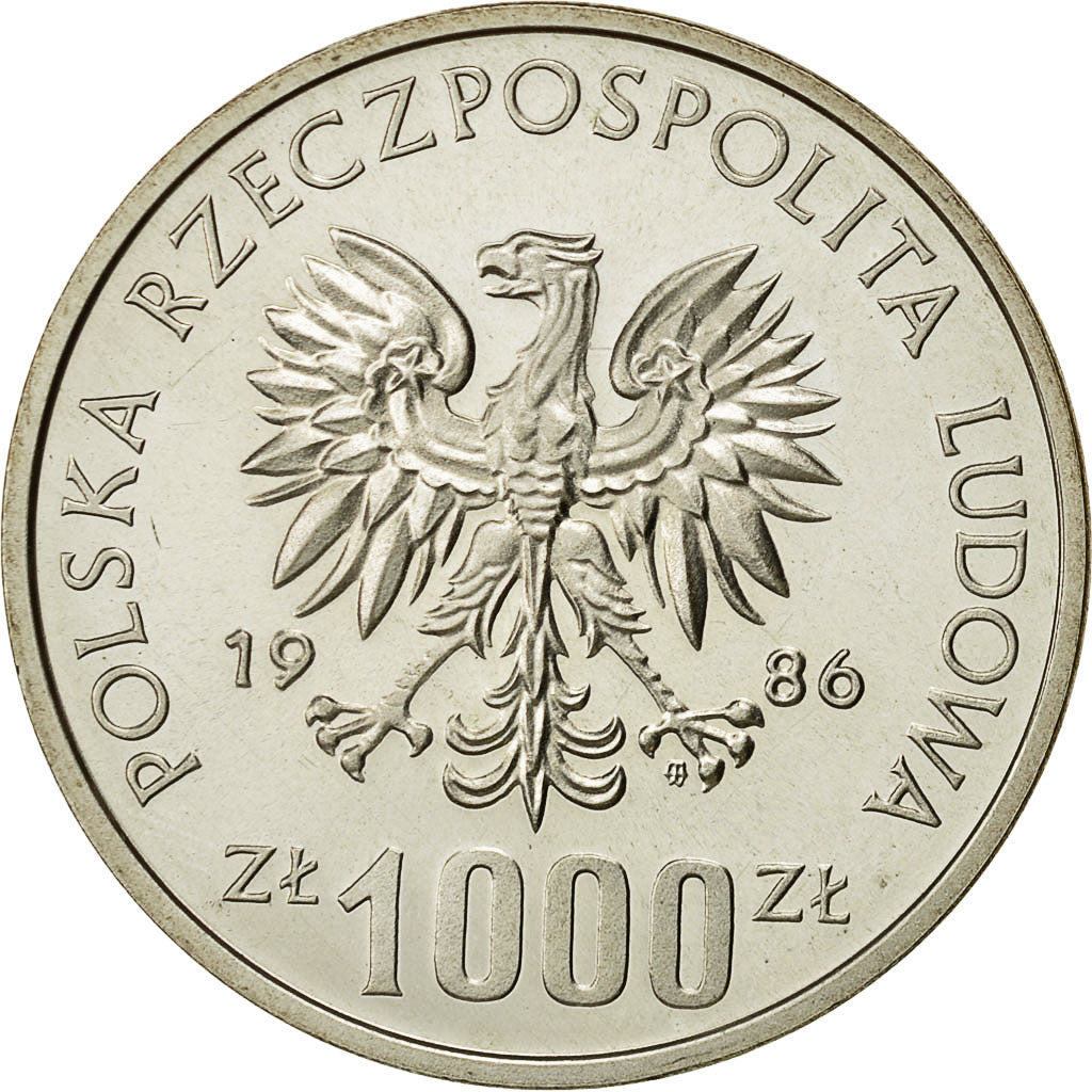 Coin, Poland, 1000 Zlotych, 1986, Warsaw, MS(65-70), Silver, KM:Pr541