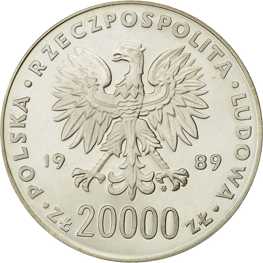 Coin, Poland, 20000 Zlotych, 1989, Warsaw, MS(65-70), Silver, KM:224