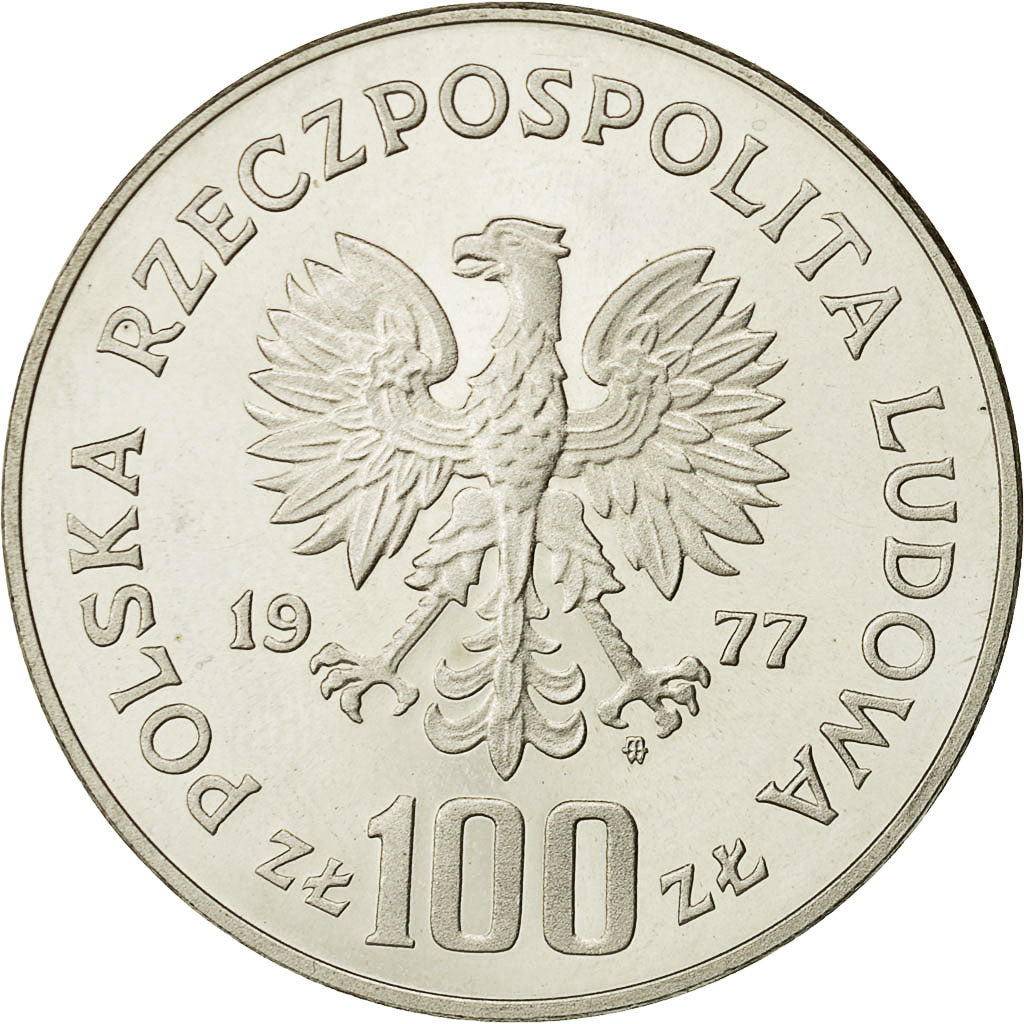 Moneda, Polonia, 100 Zlotych, 1977, Warsaw, FDC, Plata, KM:87