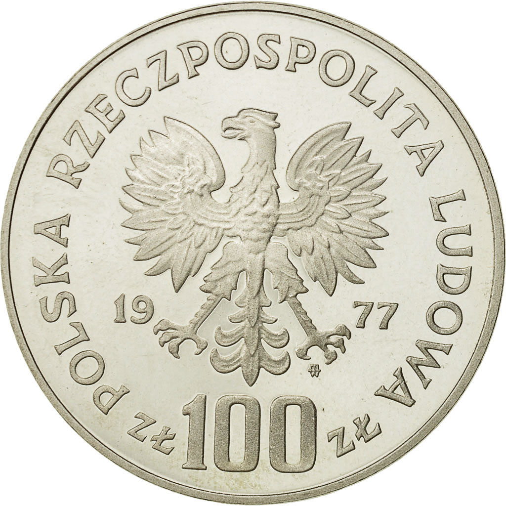 Coin, Poland, 100 Zlotych, 1977, Warsaw, MS(65-70), Silver, KM:Pr303