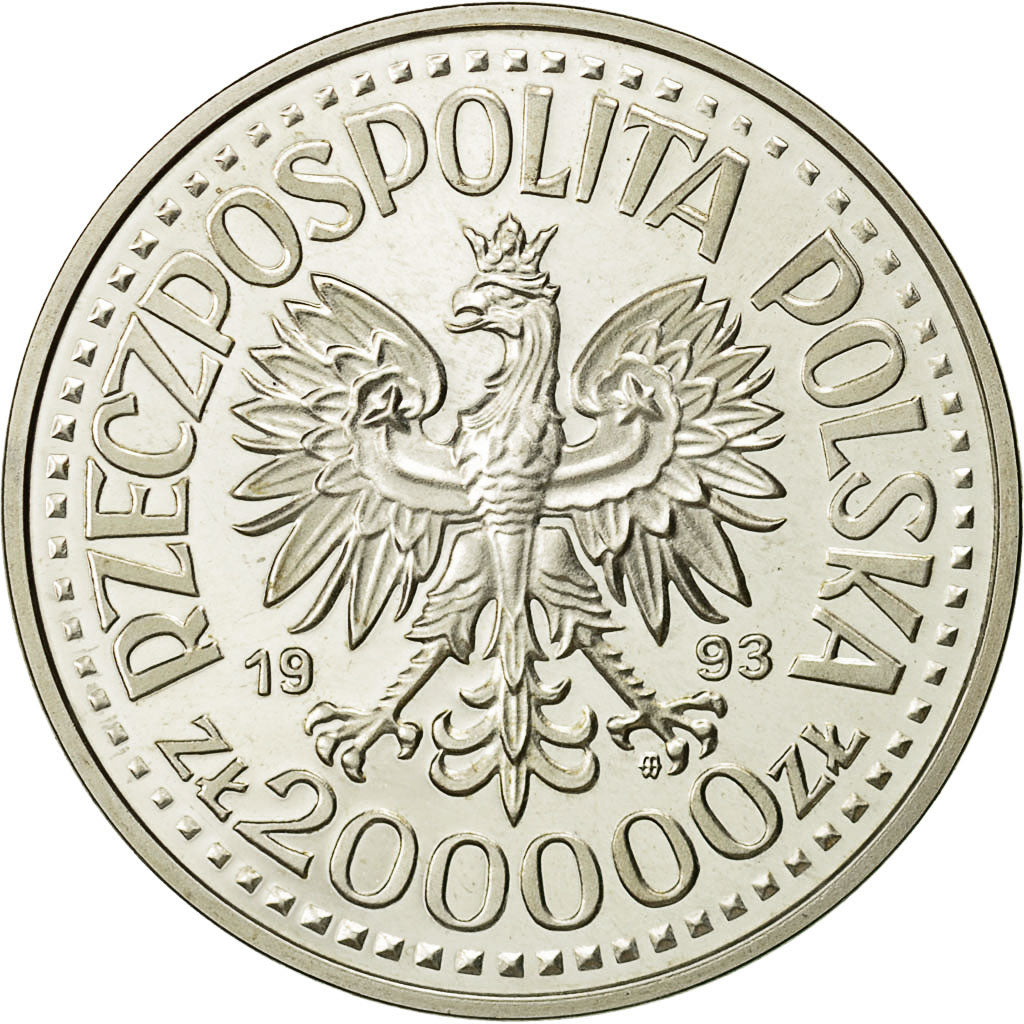 Coin, Poland, 200000 Zlotych, 1993, Warsaw, MS(65-70), Silver, KM:259