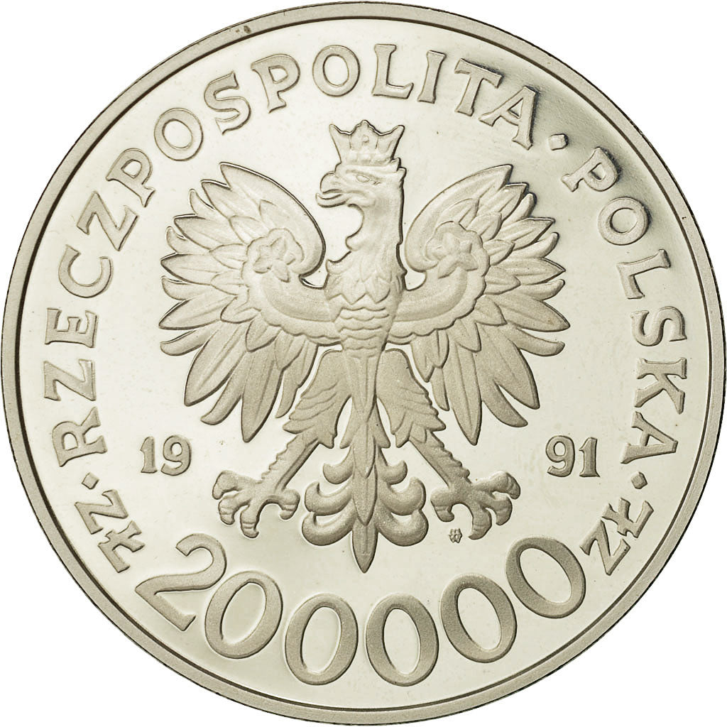 Coin, Poland, 200000 Zlotych, 1991, Warsaw, MS(65-70), Silver, KM:226