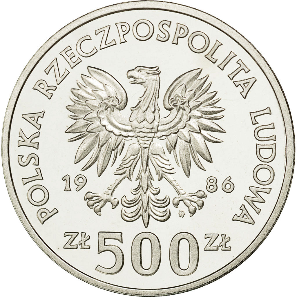 Moneda, Polonia, 500 Zlotych, 1986, Warsaw, FDC, Plata, KM:225