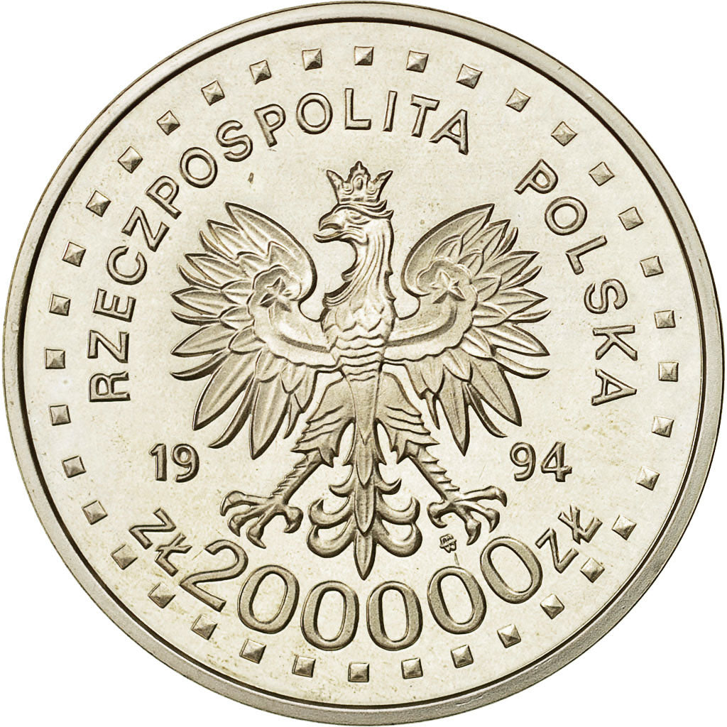 Coin, Poland, 200000 Zlotych, 1994, Warsaw, MS(65-70), Silver, KM:275