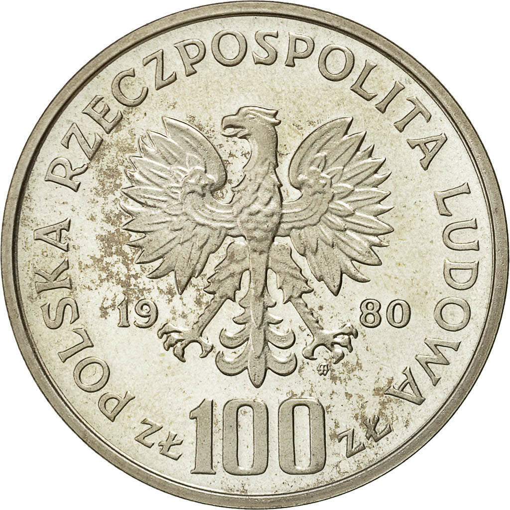 Coin, Poland, 100 Zlotych, 1980, Warsaw, MS(63), Silver, KM:109