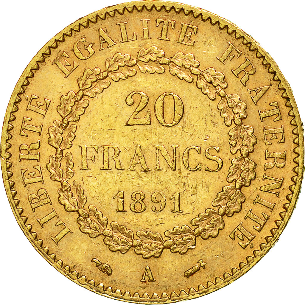 Coin, France, Génie, 20 Francs, 1891, Paris, AU(50-53), Gold, KM:825