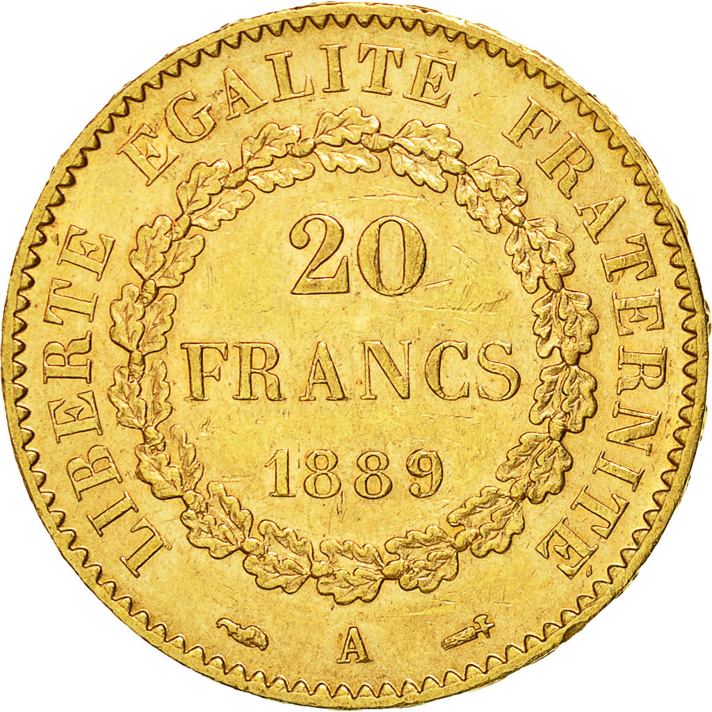 Munten, Frankrijk, Génie, 20 Francs, 1889, Paris, ZF+, Goud, KM:825