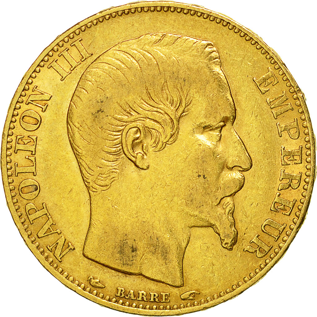 Moneda, Francia, Napoleon III, Napoléon III, 20 Francs, 1854, Paris, MBC, Oro