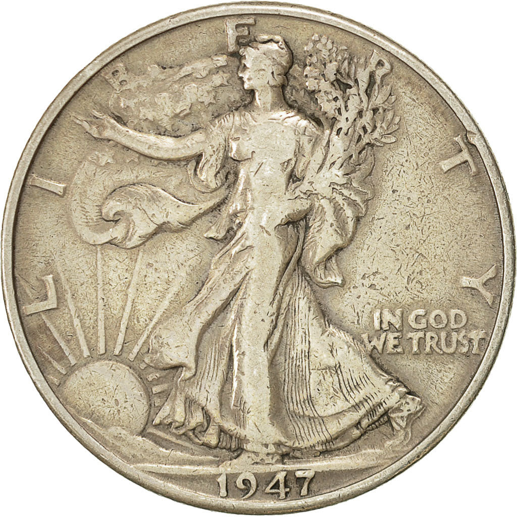 Coin, United States, Walking Liberty Half Dollar, Half Dollar, 1947, U.S. Mint