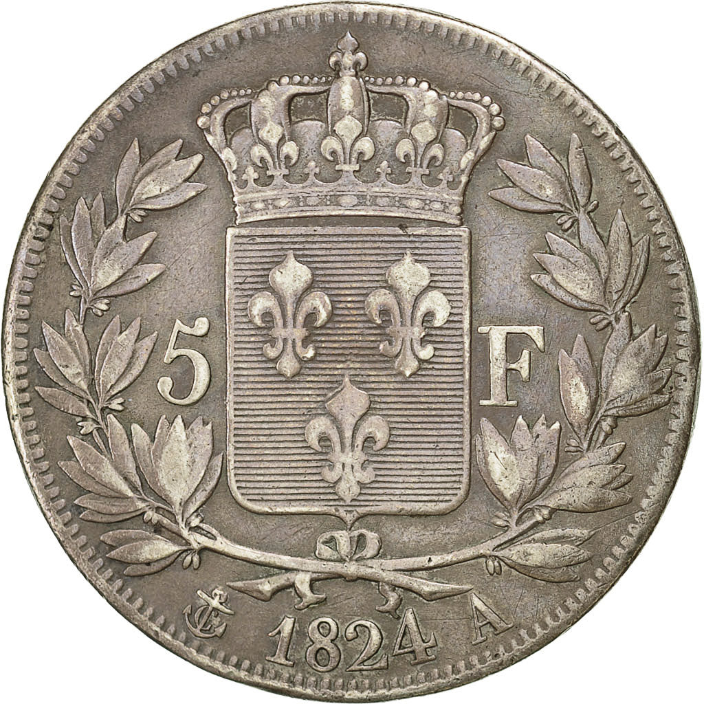 Monnaie, France, Louis XVIII, Louis XVIII, 5 Francs, 1824, Paris, TB+, Argent