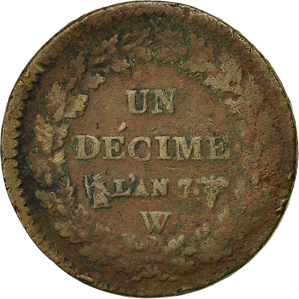 Coin, France, Dupré, Decime, AN 7, Lille, VF(30-35), Bronze, KM:644.11