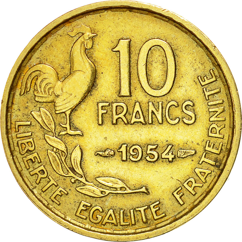 Moneta, Francja, Guiraud, 10 Francs, 1954, Paris, EF(40-45), Aluminium-Brąz