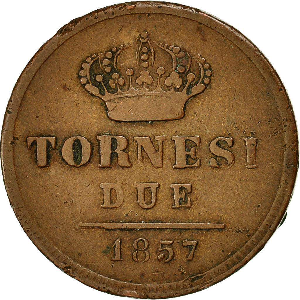 Monnaie, États italiens, NAPLES, Ferdinando II, 2 Tornesi, 1857, Naples, TB+