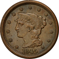 Coin, United States, Braided Hair Cent, Cent, 1845, U.S. Mint, Philadelphia