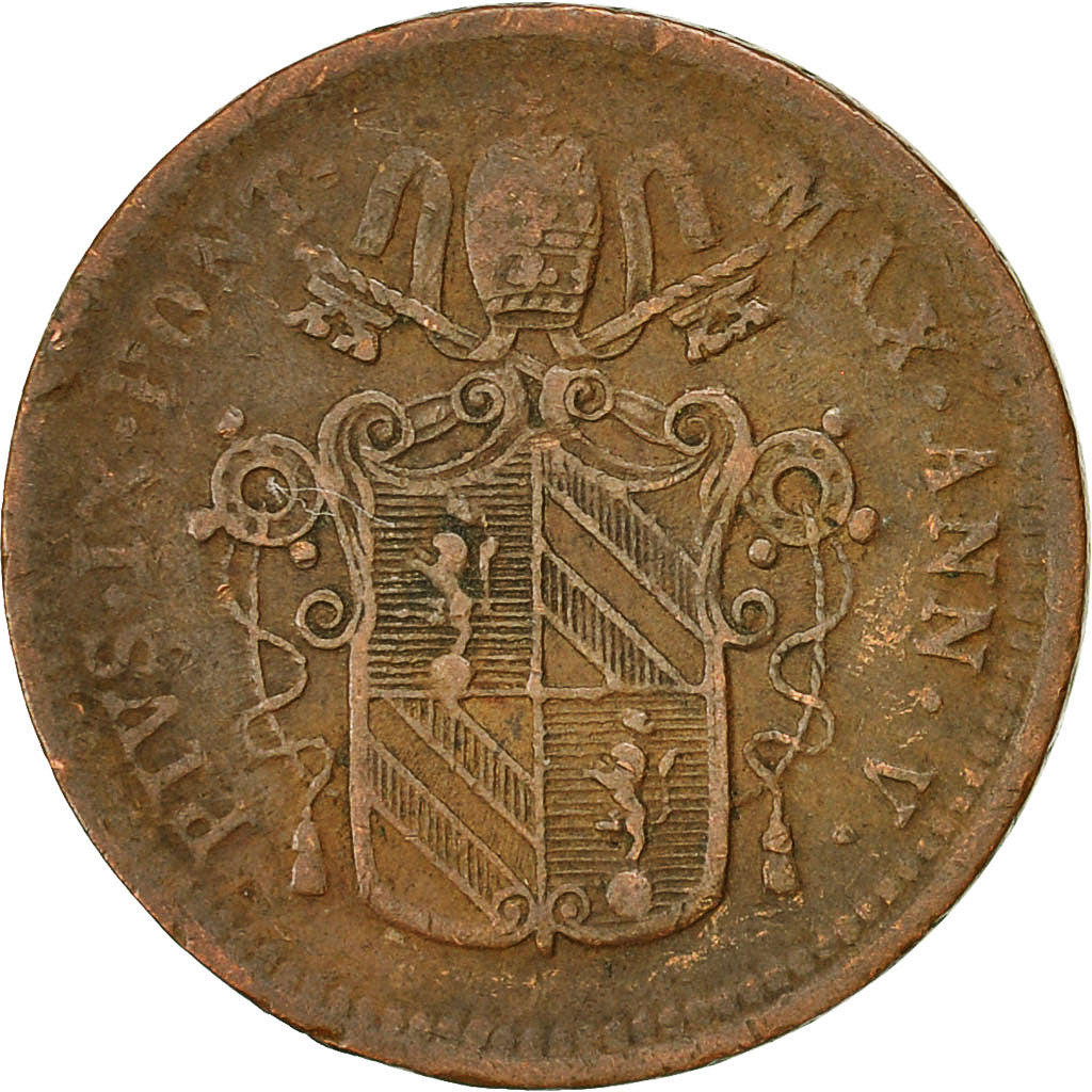 Münze, Italien Staaten, PAPAL STATES, Pius IX, Mezzo (1/2) Baiocco, 1850, S+