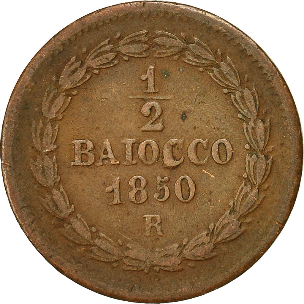 Münze, Italien Staaten, PAPAL STATES, Pius IX, Mezzo (1/2) Baiocco, 1850, S+