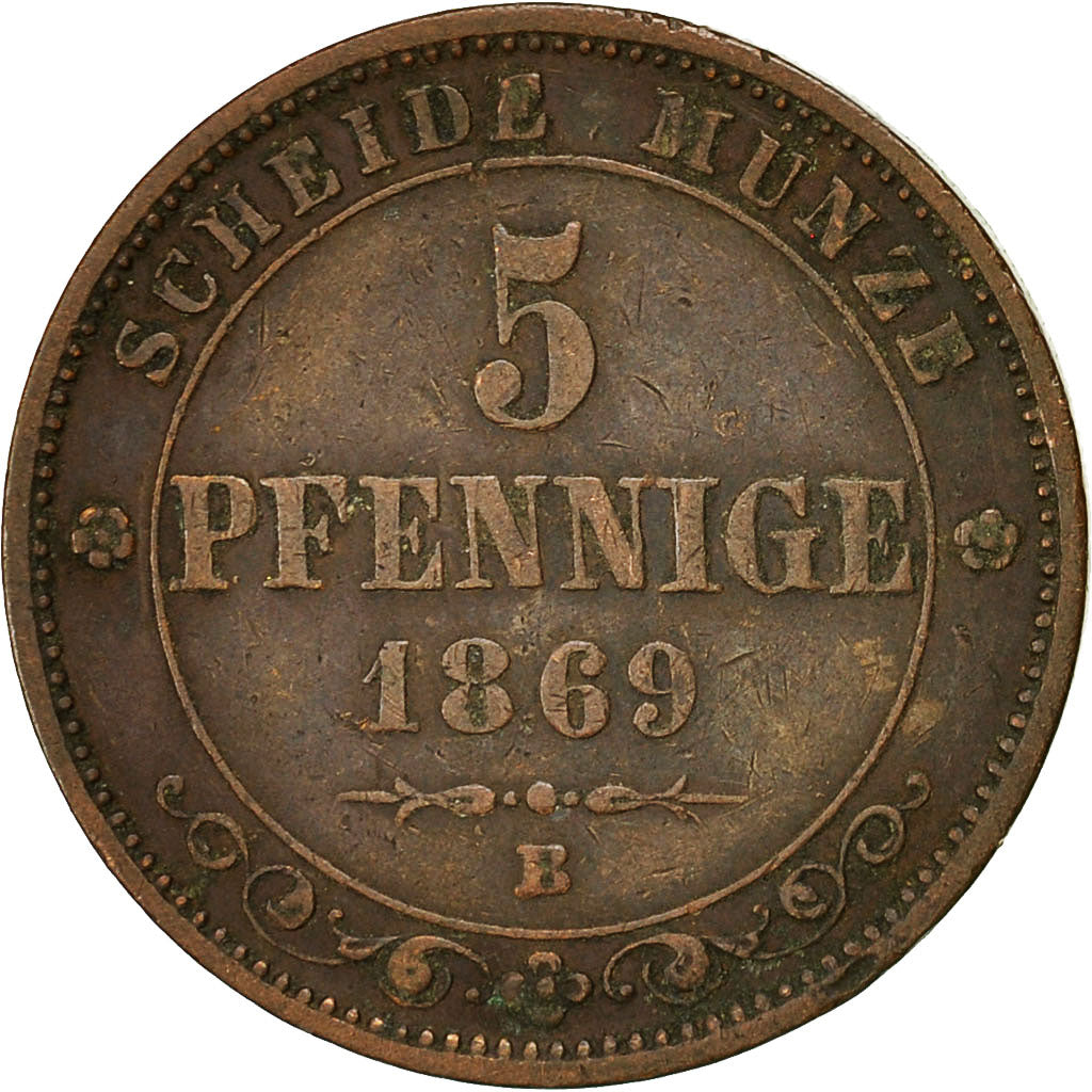 Münze, Deutsch Staaten, SAXONY-ALBERTINE, Johann, 5 Pfennig, 1869, SS, Kupfer