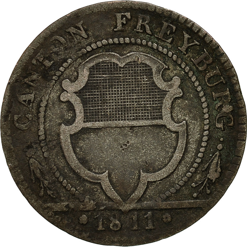 Coin, SWISS CANTONS, FREIBURG, Batzen, 1811, VF(30-35), Billon, KM:75